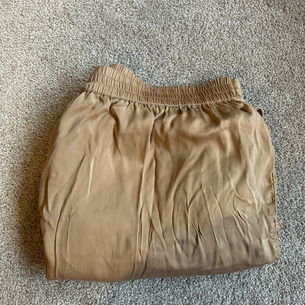 Women's Lightweight Satin Pajama Pants in Camel
